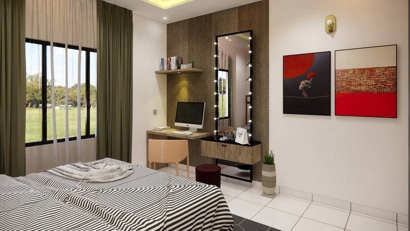 Bed, media wall and desk resolved in one run.