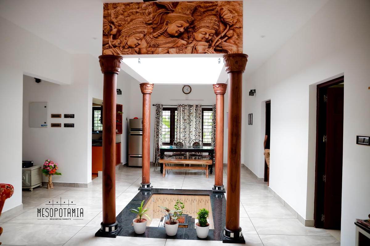 Looking across a courtyard from the hall