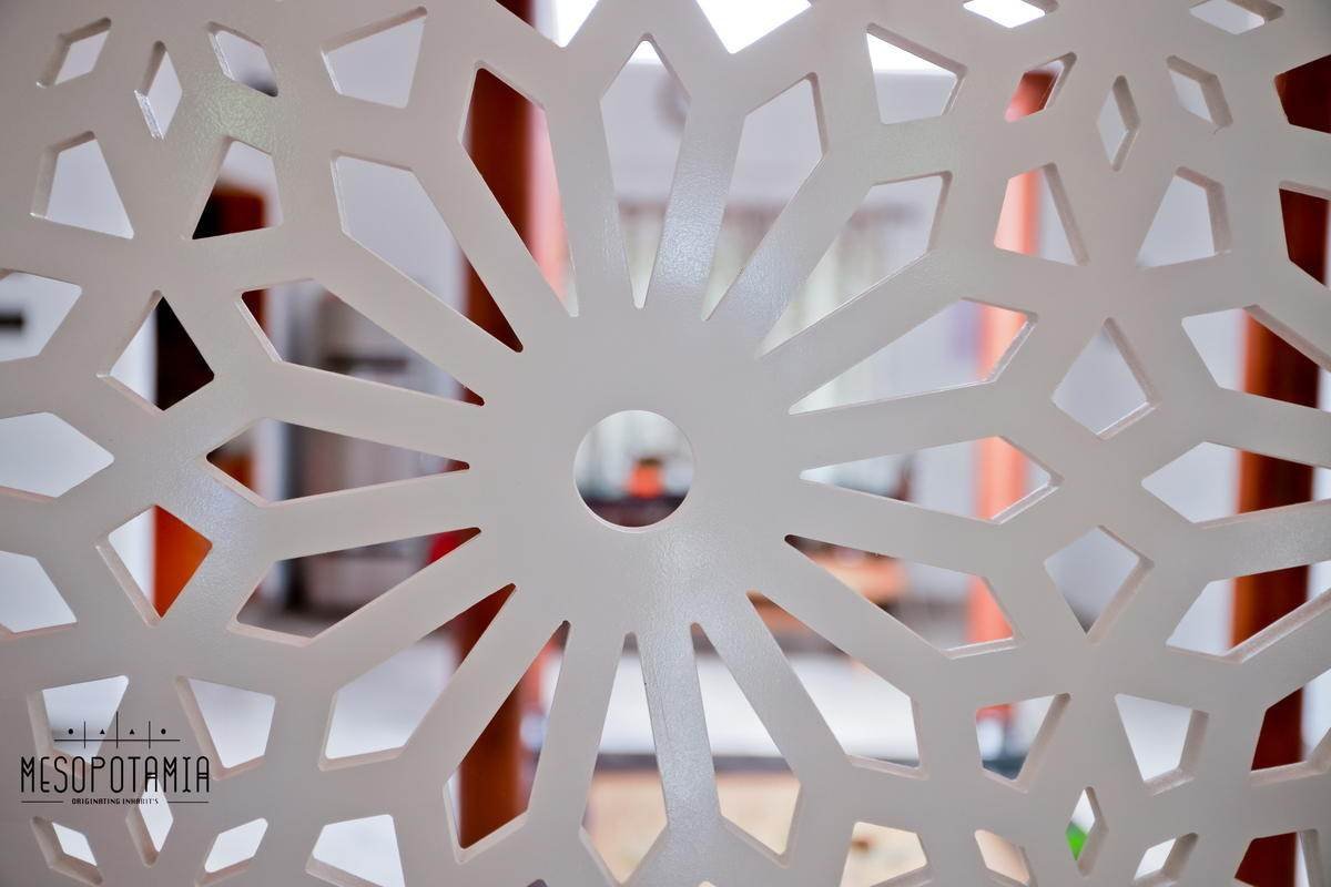 A cut timber screen in close detail
