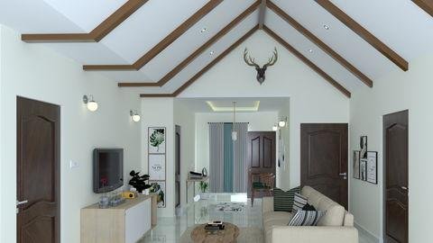 A living room under an exposed timber roof