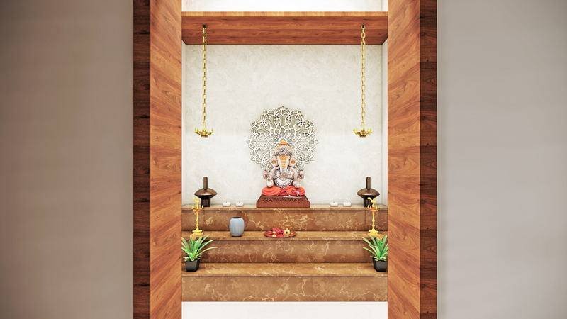 The prayer niche, set into its own recess and lit from above.
