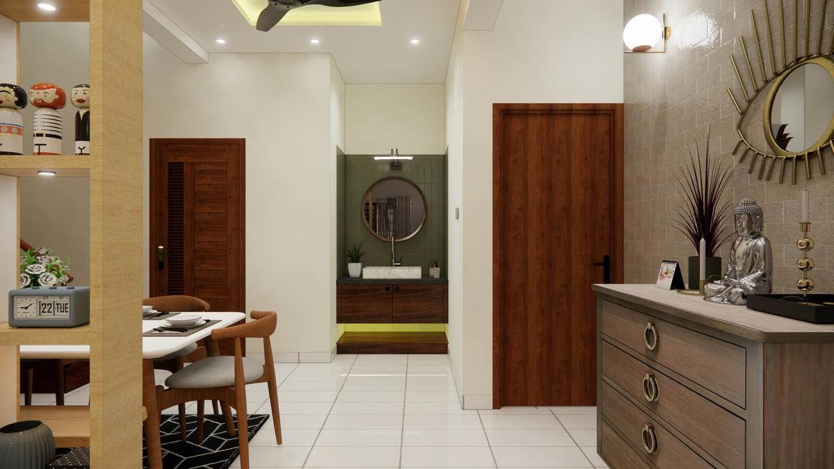 The passage between dining and kitchen.