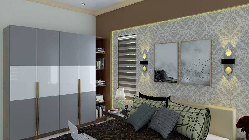 A bedroom with full-height sliding wardrobes