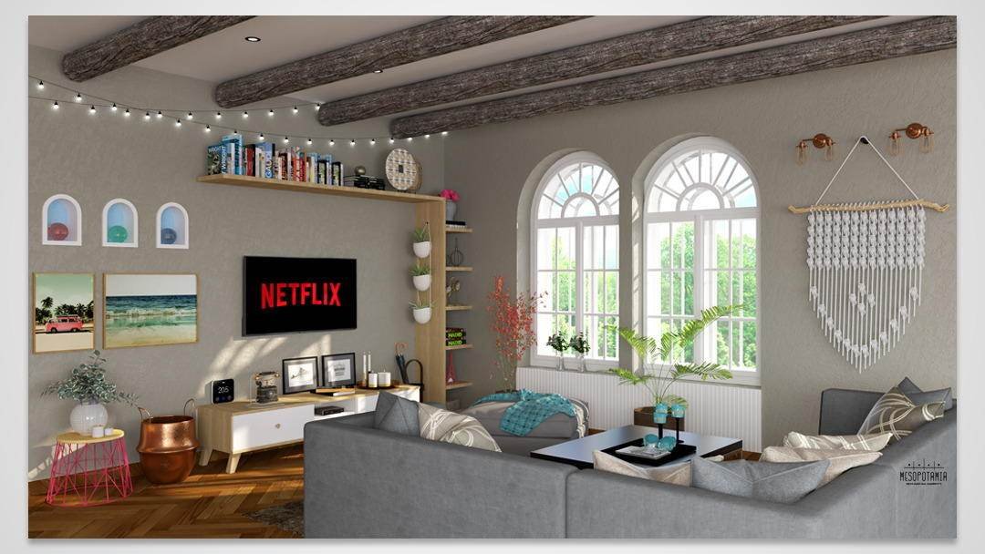 A living room looking back to the entrance